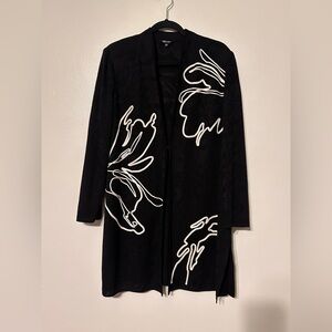 Misook Abstract Floral Embroidered Black and White Long Jacket size Large